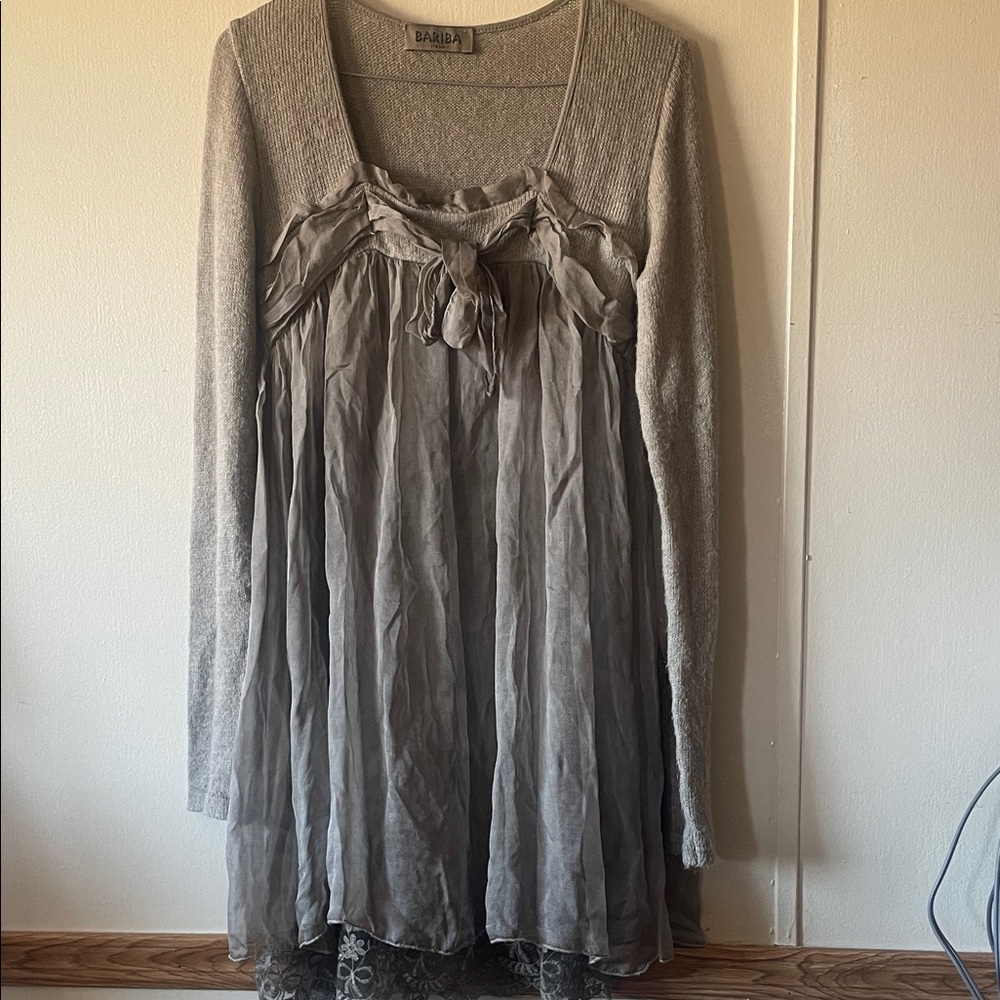 Barba Gray Long Sleeve Dress